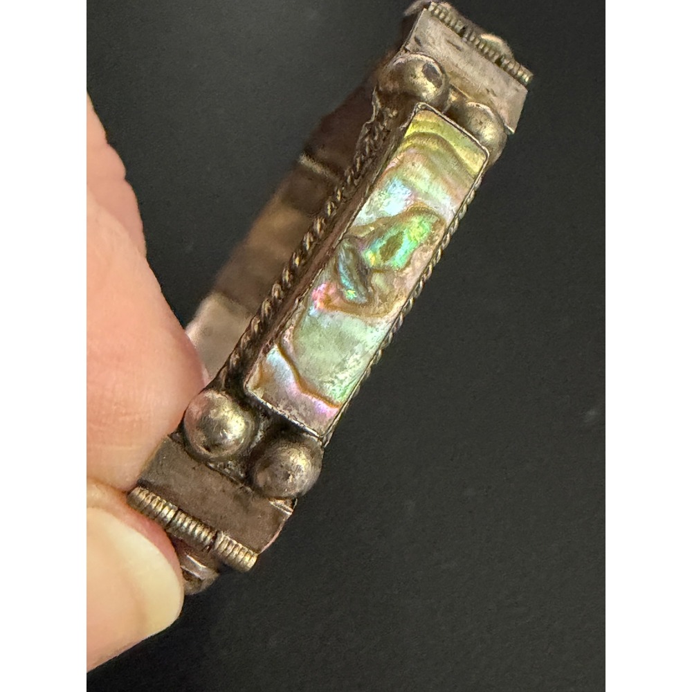 Vintage Mexican Sterling Silver Bracelet Abalone 925 Signed